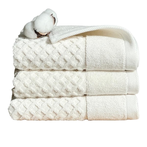 100% bomulls handdukar i ringblomma, 3 mjuka handdukar för badrum, mycket absorberande (set om 3) Creamy rice