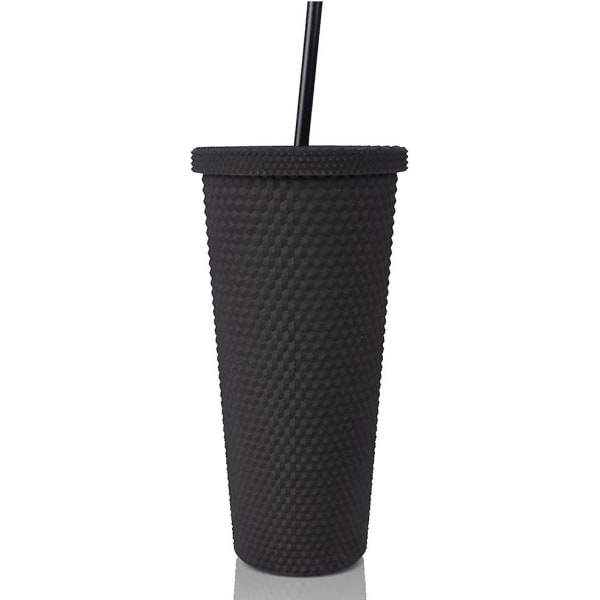 24oz Studded Matte Black Tumbler, Återanvändbar Plastmugg, Med Lock Och Sugrör, Studded Double Venti Cup, Vattenflaska, 100% Bpa-fri, Isolerad Endast Kallt,