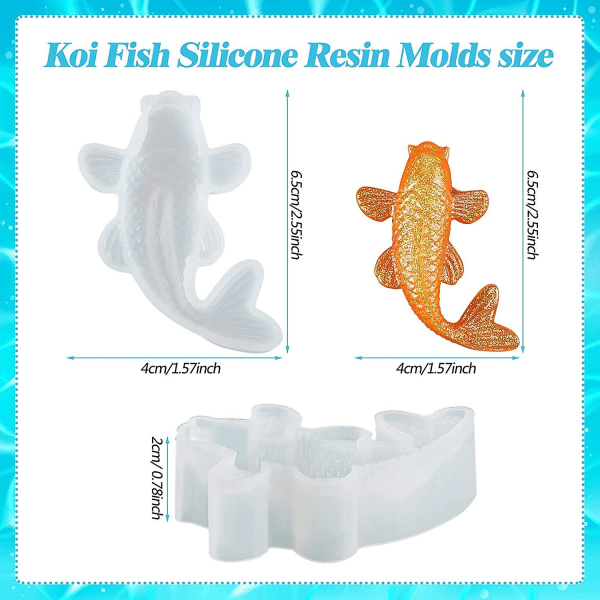 3 stycken Koi fisk silikonhartsformar Koi guldfisk Diy hänge silikonhartsform Fisk fondantform med tolv färgade paljetter för Diy hänge charm