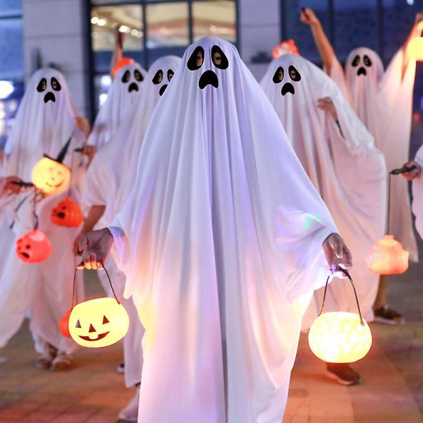 Børne/voksen Halloween Spøgelse Hvid Hætte Kappe Udklædning Kostume S