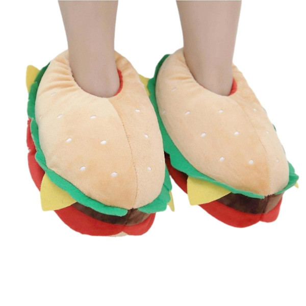 Hamburgertofflor - Plyschiga Cheeseburgertofflor Nyhet Hustomtofflor