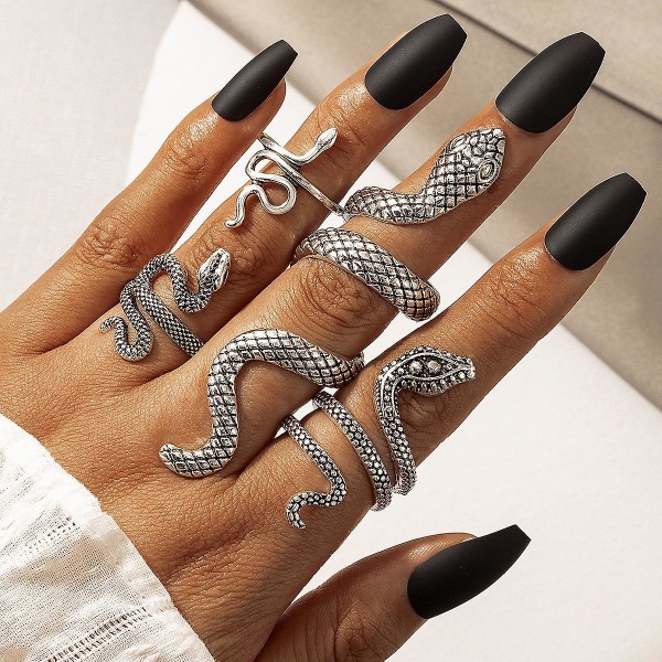 (pack De 4)(argent) Vintage Snake Ring Set Animal Finger Led Stapelbara Ringar Knog Ringar Bijoux Pour Femmes Et Filles