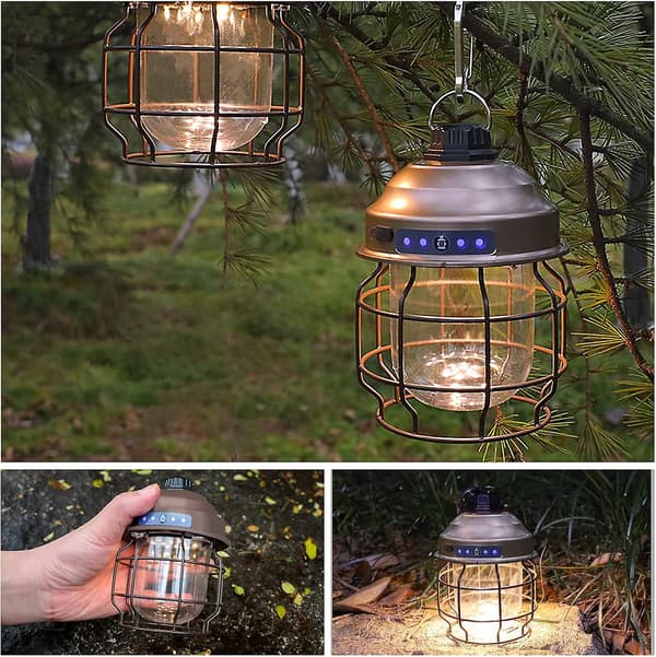 Utendørs LED Campinglampe, 3600mah Batteri Med 3 Lysmoduser, Brun