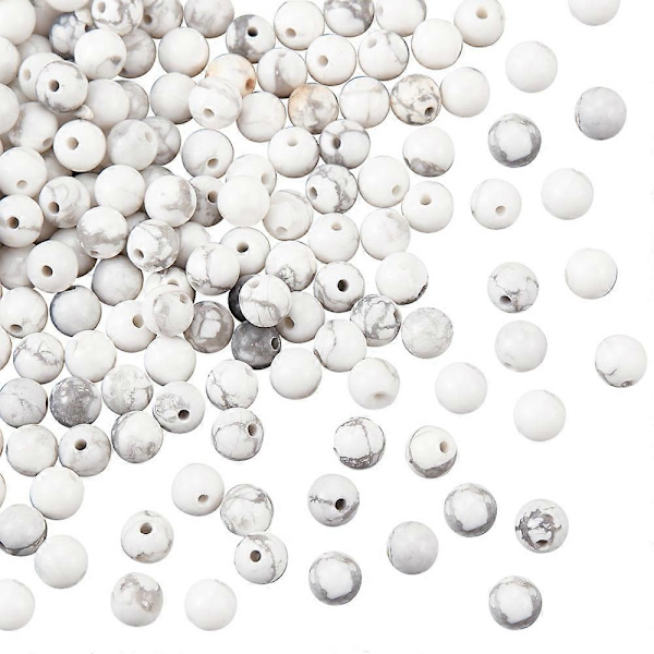 164 stk. Naturlige Howlite Perler Hvide 4mm Runde Ædelsten Løse Energi Sten Helbredende Perler Spacer Perler til Armbånd Halskæde Smykkefremstilling og DIY Håndværk