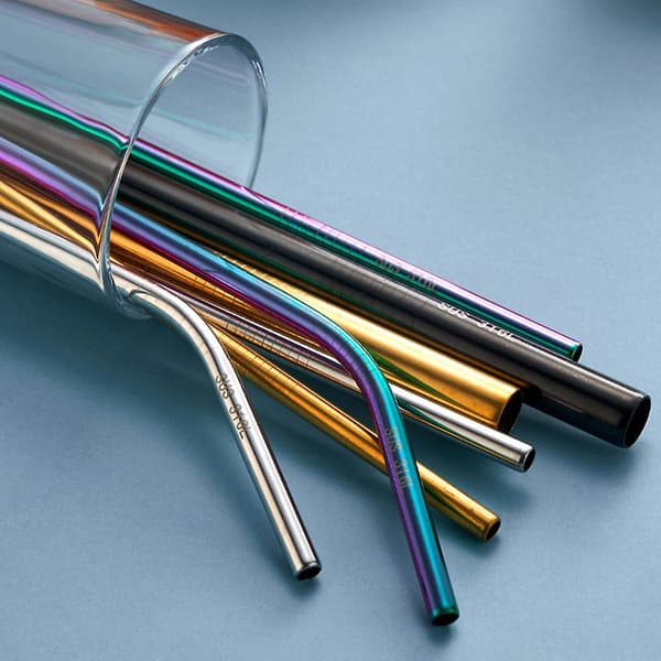 Set med 6 rostfria sugrör, återanvändbara metallsugrör för dricksglas, muggar, kalla drycker colour