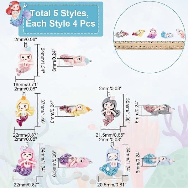 20 stk. Havfrue Vedhæng Resin Charms Havfrue Uigennemsigtige Resin Vedhæng Flatback Resin Charms til DIY Smykkefremstilling Findings Kit