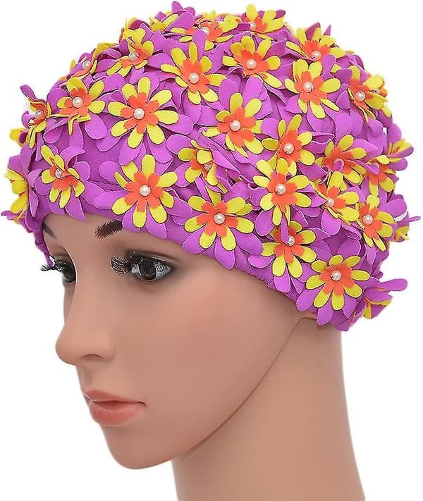 Badehette med blomstermønster, retrostil, for kvinner