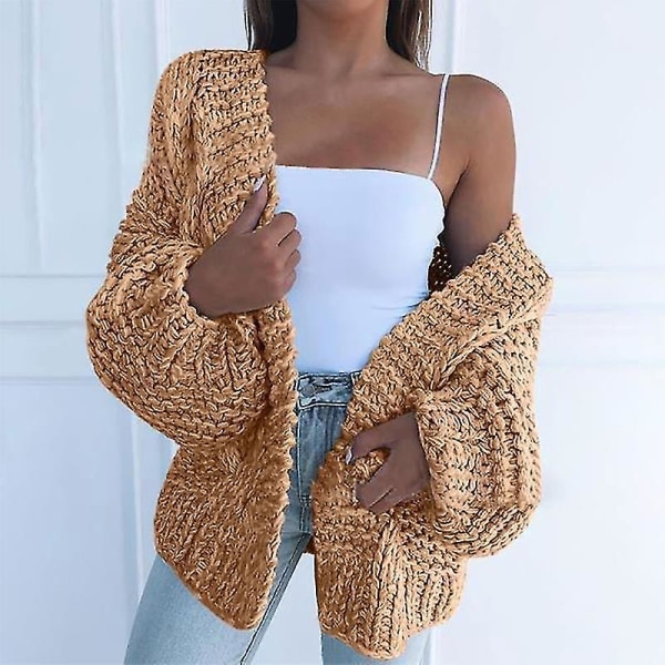 Dame Cardigan Sweater Ensfarvet Bluse Løs Langærmet Afslappet Frakke Plusstørrelse XL D