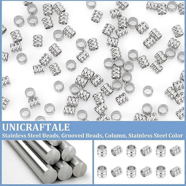 120 st Groove Spacer Pärlor Rostfritt Stål Kolonn Pärlor Snodd Pärlor 2,8 mm Stort Hål Spacer Pärlor för DIY Armband Halsband Smycken Tillverkning