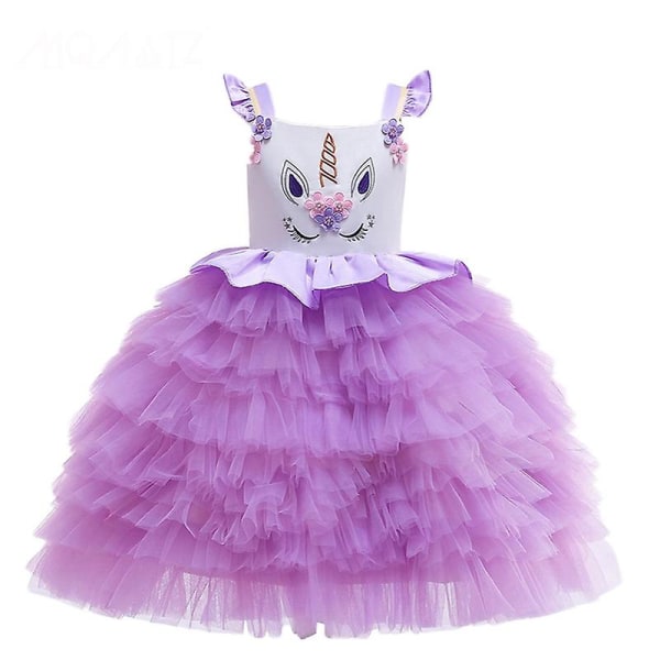 Prinsessekjole til jenter, Jenter Enhjørning Cosplay Karneval Bryllup Prinsessekjole Purple 130