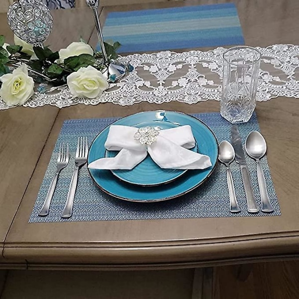 10st Blå bordstabletter Värmebeständiga köksbordsmattor Tvättbara bordstabletter Crossweave vävd vinyl bordstablett för kök matbord