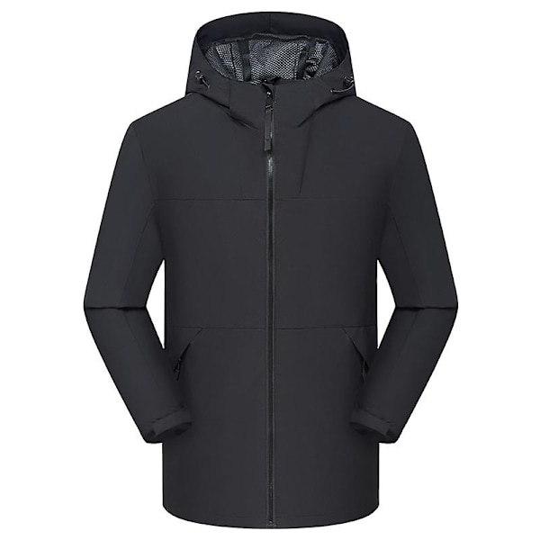 Vindtæt og vandtæt herrejakke med hætte, tyk, vandtæt og varm jakke Black XL