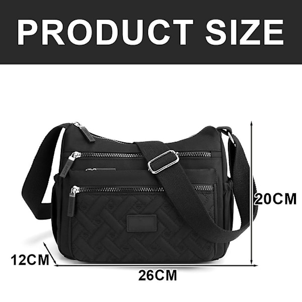 Kvinnor Crossbody Väska Multi-ficka Nylon Vattentät Lätt Casual Axelväska Handväska Portfölj black