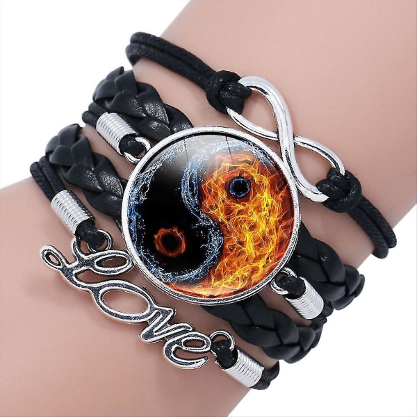 Tai Chi Decor Pu Armband Yin-yang Tai Ji Flerlagers Legering Handled Smycken Stickning rep 7