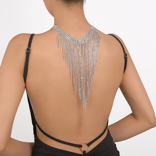 Rad av diamanter, tofsar, strass, lätt lyxnöje halsband, överdriven nattklubb vind klo kedja retro silver
