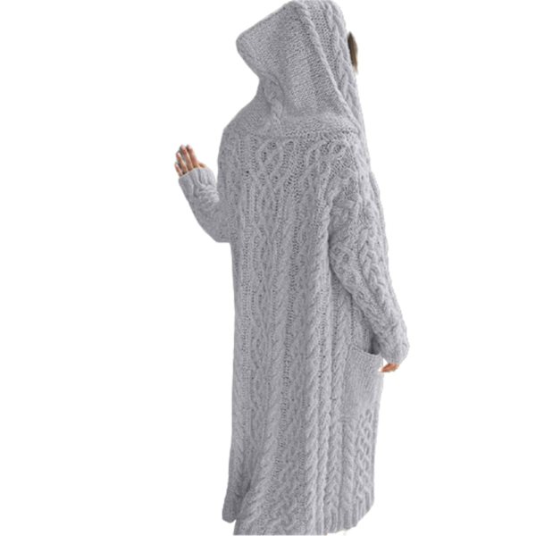 Rento neulottu pitkä päällysvaate hupulla ja sivutaskulla naisille, syys-talvitakki 2XL Gray