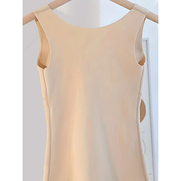 Spetsbroderad termisk underkläder, mjuk V-ringad ärmlös topp, damunderkläder & sovkläder beige 3XL