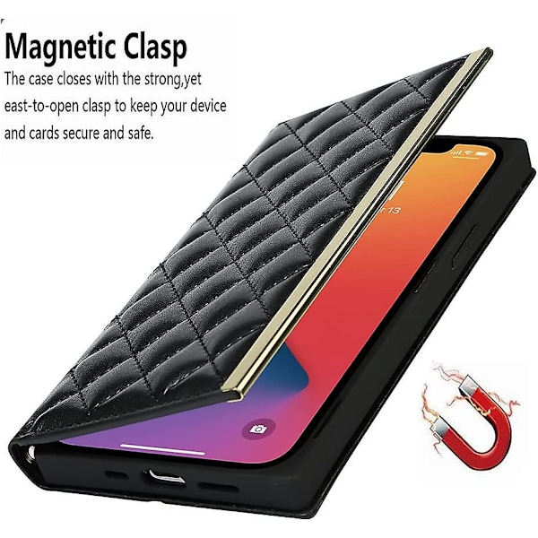 Heytea Lompakkokotelo iPhone 13 Pro Max -puhelimelle, ylellinen muoti läppälaukku nahkalaukku korttipaikoilla, crossbody-ketjulla, olkahihnalla ja peilijalustalla