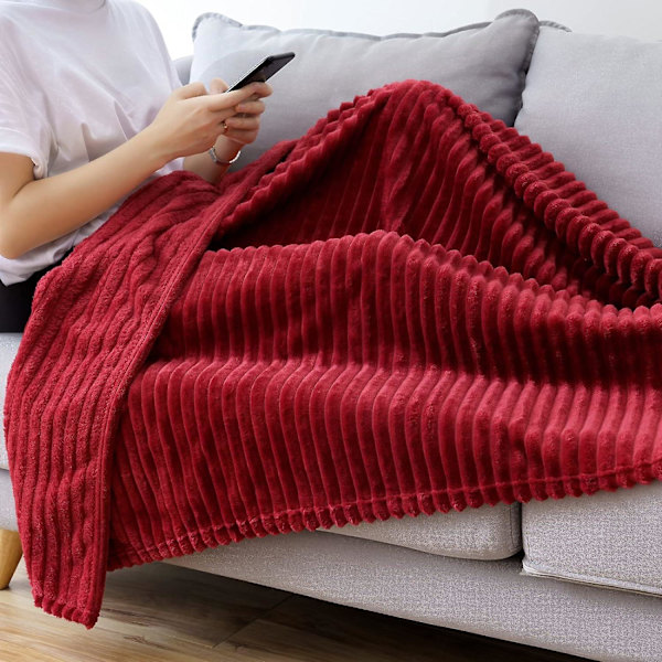 150x200cm Bourgogne Plaid Tæppe Flanel Velvet Sofa Soveværelse Sofa Kan Bruges I 4 Sæsoner 1 Stykke Blød Fleece Pels Blød Og Varm Baby Tynd Gardin