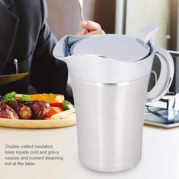 Dobbeltisoleret Sovsebåd, 750 ML Sovsekande Sovsesovsebådskrukke Serveringskande med Låg (Stor 750ml)