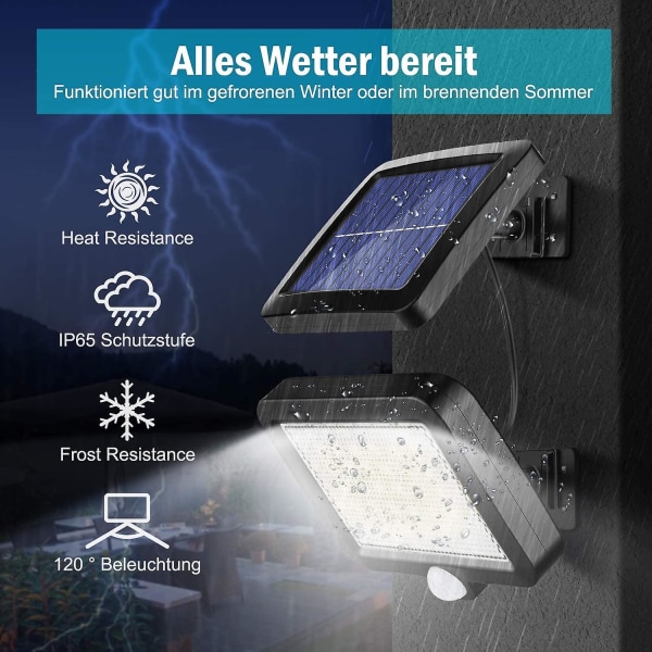 56 LED Bevegelsessensor Utendørs Solcellelampe, 120 Vanntett IP65 Solcellehagelampe med 5m Kabel