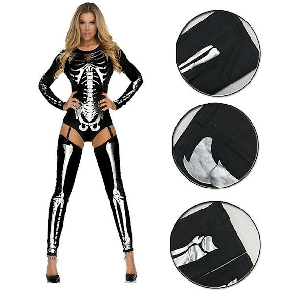 Halloween Dame Skelet Bodysuit, 3d Cosplay Skelet Kostume Jumpsuit Silver