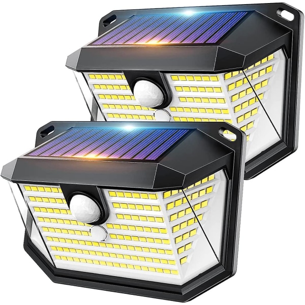 Solcellelamper Utendørs 202 Led Utendørs Bevegelsessensorlamper Med 3 Moduser, 270° Bred Vinkel Og Ip65 Vanntett Utendørs Solcelledrevet Lys For Vegg, Gjerde