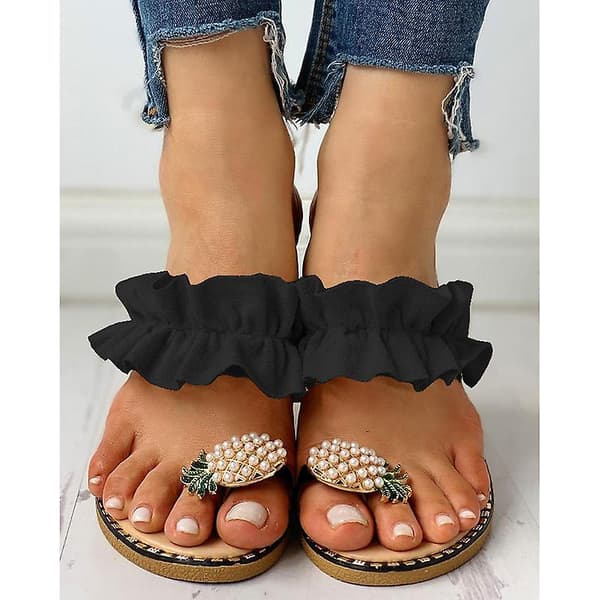 Sandaler til kvinder, flade, afslappede slippers med ringtå, strandsko Black 40