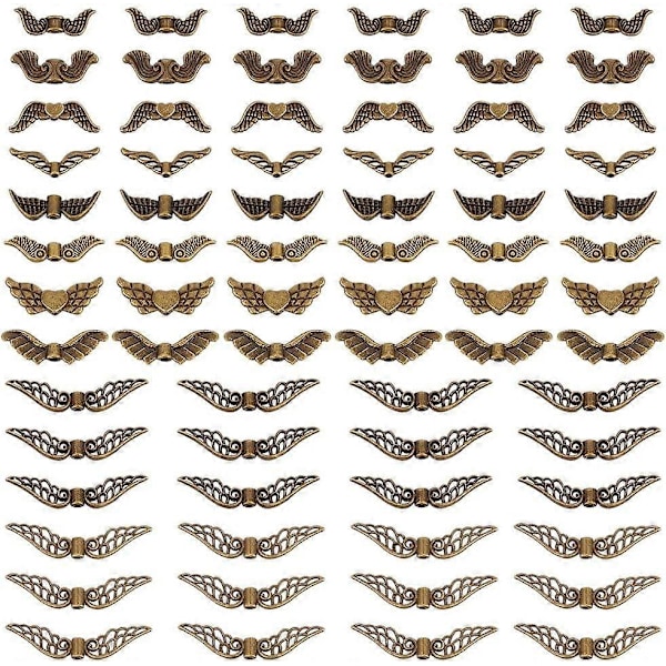 200 st 10 Stilar Änglavingar Berlocker 1-1,5 mm Hål Legering Ving Lösa Distans Berlocker Pärlor Antik Brons Fevingar Pärlor Tibetansk Pärla Distanser för Smycken M