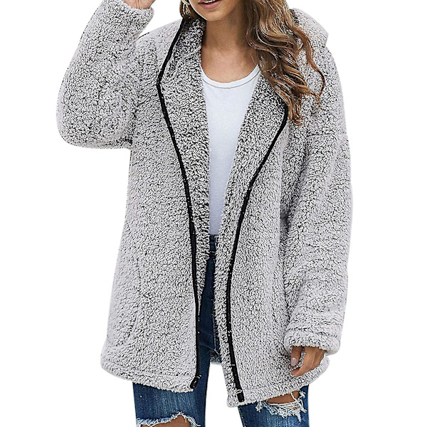 Dam Casual Solid Lapel Långärmad Tröja Vinter Höst Tjock Bekväm Lång XL Gray