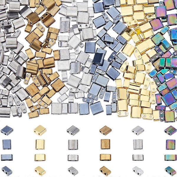 360 st 2-håls Tila-pärlor 12 stilar Halv glasfröpärlor Bulk Rektangel Mix Metallisk Färg Mini Opak Kvadratisk Platt Lös Distanspärlor för Hantverk Armband