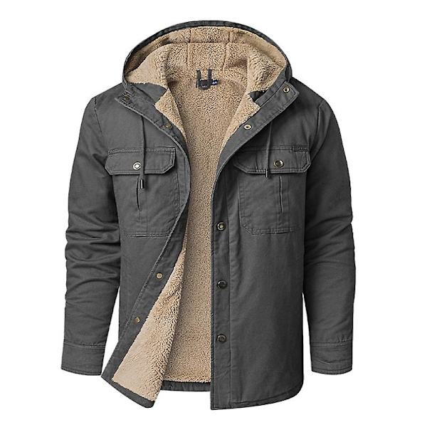 Herr Cargo Hooded Jacka, Vinter Varma Foder Termisk Jacka Rock Grey L