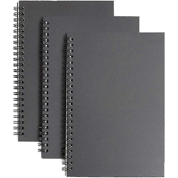 Spiralblock A5 Linjerad, 3-pack Mjukt Omslag Journal Kraft Omslag Svart, 100 Sidor/50 Ark Memo Anteckningsblock Planerare
