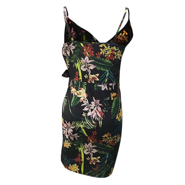 Dame V-hals Bodycon Kort Kjole Blomsterprint Spaghettistropper Kjole Black L