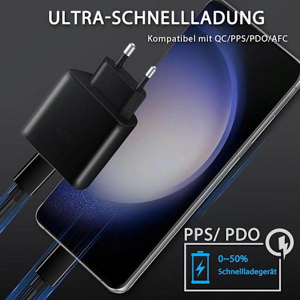 25 W Snabbladdare USB C, Strömförsörjningsladdare, Laddningskontakt USB C Snabbladdaradapter med 2 m Laddningskabel svart