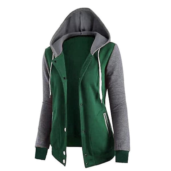 Dame Genser Patchwork Hette Langermet Firedobbelt-knapp Topp Jakke S Green