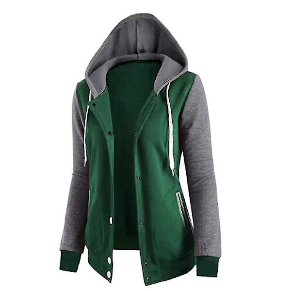 Kvinnors Sweatshirt Patchwork Huvtröja Långärmad Fyrknappars Toppjacka L Black