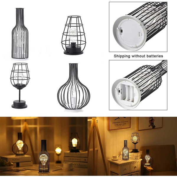 Dekorativ bordslampa, retro bordslampa, bur-stil, nattlampa, retro, batteridriven, skrivbordslampa