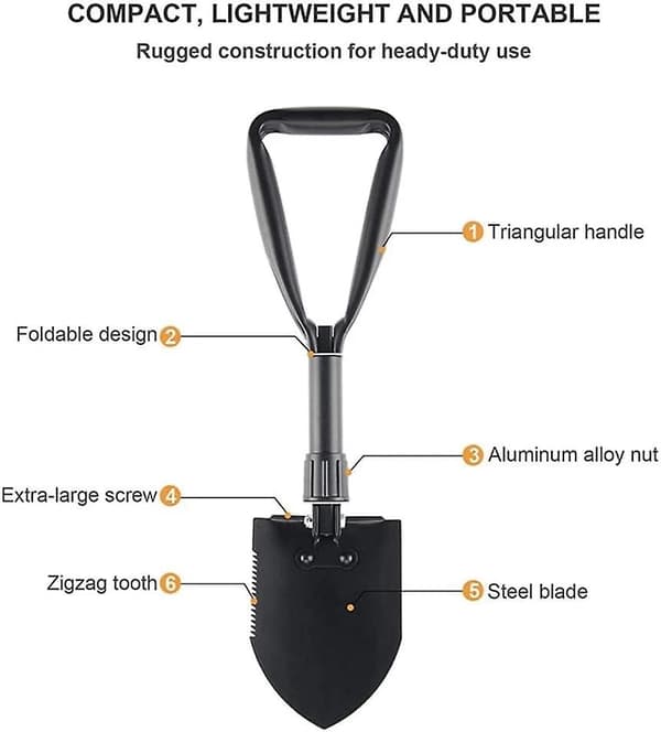 58,5 cm Multifunktionel skovl, stor foldbar campingskovl, sort