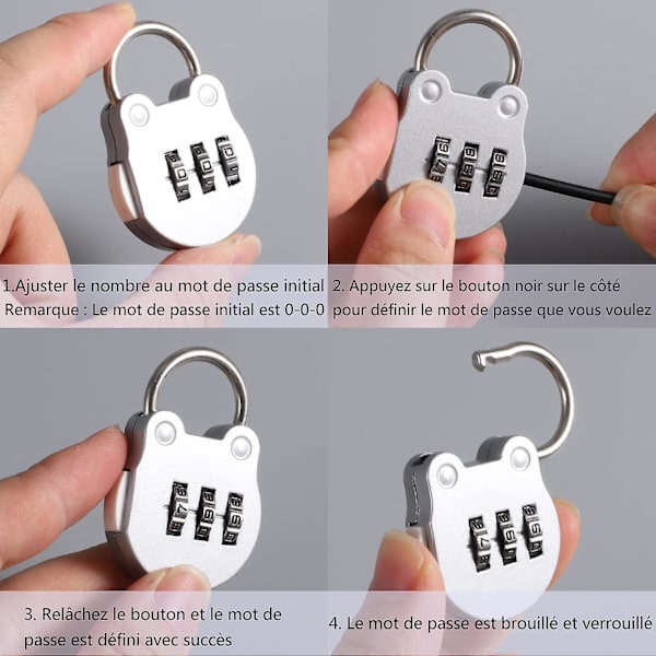 4-pack 3-siffriga bagagelås, små resväsklås, flygplanskodlås, kombinationslås (4 färger)