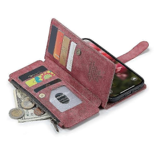 Flip Cover til iPhone 16 Plus med kortholder og rum til kørekort Red