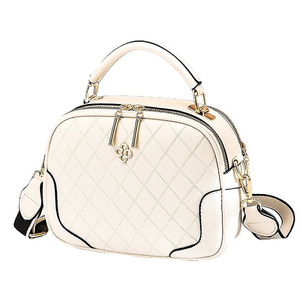 Ny Enkel Ternet Dame Lille Firkantet Taske Kunstlæder Hånd Bill Skuldertaske Crossbody Taske creamy white