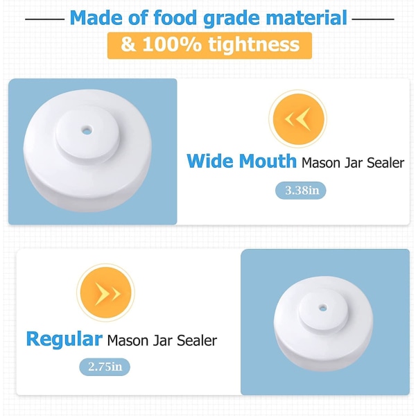 Vakuumförseglare för Mason Jar, kompatibel med breda och vanliga Mason Jars, med handvakuumpump och sugslanganslutning för Foodsaver, lämplig för hemmakök och