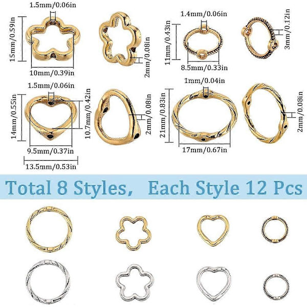 1 Ask 96 st Hollow Flower Bead Frame Charm Guld Legering Runda Pärlor Ram Sliver Bulk Tibetansk Metall Hjärta Distans Pärlor Ramar för Smyckestillverkning Suppli