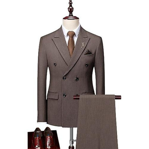 Miesten Ruudullinen 3-osainen Puku Slim Fit, Kaksoisrintainen Ruudullinen Pukusetti Coffee M