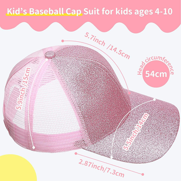 Flickebaskebollshattar Barn Glitter Hästsvanshattar Justerbar Baseballkeps Blank Flickor Hög Messy Bun Baseballkeps