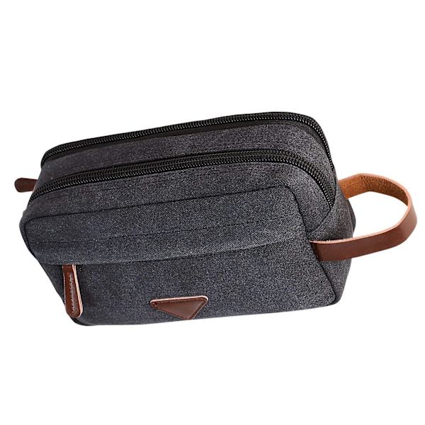Herr Resväska Toalettväska Med Dubbla Fack Canvas Läder Kosmetisk Makeup Organizer Rakning Dopp Kits - Svart