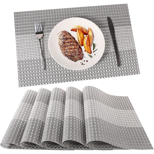 Pestävät PVC-muoviset tabletit, 6 kpl - Vinyyliset lasinaluset, kulutusta ja lämpöä kestävät tabletit (glitteri harmaa)