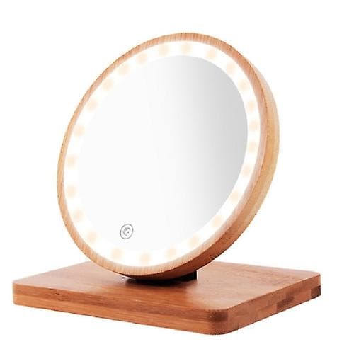 LED Træ Makeup Spejl USB Opladning Simpel Mode Desktop Makeup Spejl