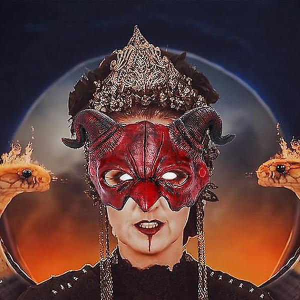 Halloween Halvmask Skräckdjur, Demonmask Fårullshorn Spöke Djävul Grimas, Påskskräck Huvudbonad Festival Cosplay Party Kostymrekvisita för Vuxna